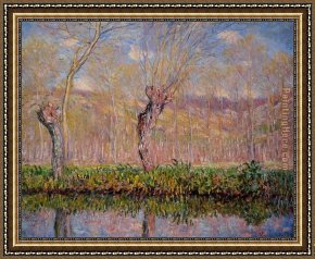 Bank Framed Paintings - The Banks of the River Epte in Spring by Claude Monet