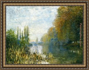 Bank Framed Paintings - The Banks of The Seine in Autumn by Claude Monet