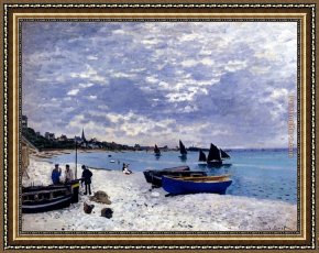 Beach Framed Paintings - The Beach At Sainte-Adresse by Claude Monet
