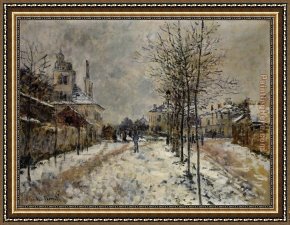 Argenteuil Framed Paintings - The Boulevard de Pontoise at Argenteuil Snow Effect by Claude Monet