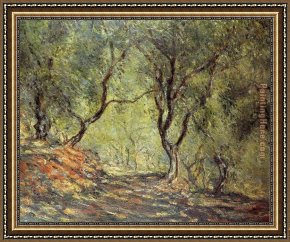 Wood Framed Paintings - The Olive Tree Wood in the Moreno Garden by Claude Monet