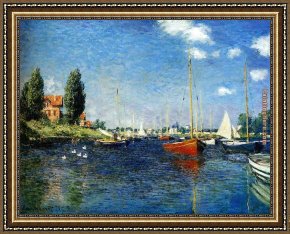 The Era of The Red Guards Framed Paintings - The Red Boats Argenteuil by Claude Monet