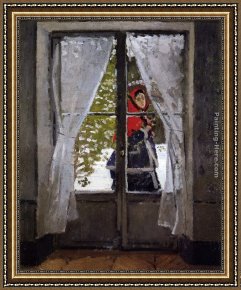Cape Framed Paintings - The Red Cape by Claude Monet