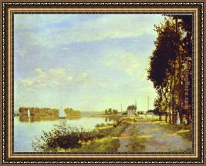 Argenteuil Framed Paintings - The Riverside Path at Argenteuil by Claude Monet