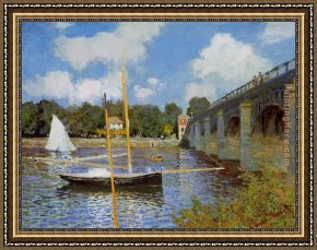 Argenteuil Framed Paintings - The Road Bridge at Argenteuil 1 by Claude Monet