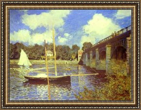 Argenteuil Framed Paintings - The Road Bridge at Argenteuil by Claude Monet
