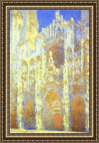 Rouen Framed Paintings - The Rouen Cathedral at Twilight by Claude Monet
