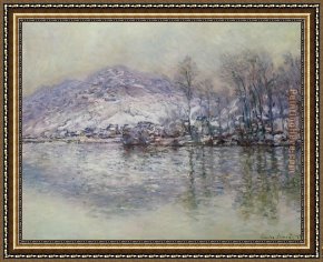 Port of Valencia Framed Paintings - The Seine at Port Villez Snow Effect by Claude Monet