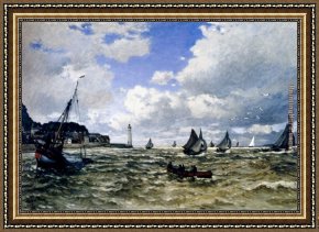 View of The Seine Framed Paintings - The Seine Estuary At Honfleur by Claude Monet