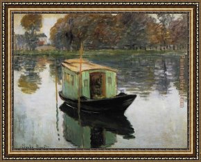 Boat Framed Paintings - The Studio Boat by Claude Monet