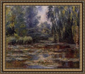 Bridge Framed Paintings - The Water-Lily Pond and Bridge by Claude Monet