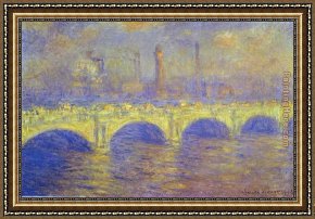 Bridge Framed Paintings - The Waterloo Bridge The Fog by Claude Monet