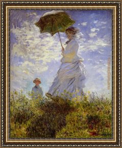 Woman with a Parasol 1 Framed Paintings - The Woman With The Parasol by Claude Monet