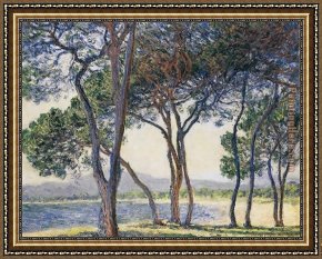 Antibes And The Maritime Alps Framed Paintings - Trees by the Seashore at Antibes by Claude Monet
