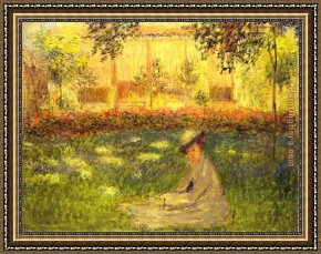 The Women in The Garden Framed Paintings - Woman Sitting in a Garden by Claude Monet