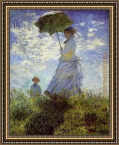Lovers Man And Woman Framed Paintings - Woman with a Parasol by Claude Monet