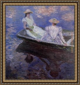 Young Girl Reading Framed Paintings - Young Girls in a Row Boat by Claude Monet