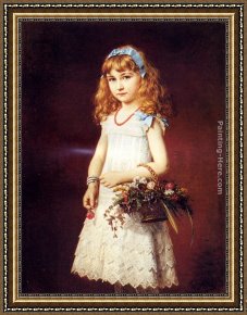 Young Girl Reading Framed Paintings - A Young Girl With A Basket Of Flowers by Conrad Freyberg