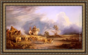 Goats, Framed Paintings - Goat Herders In A Neapolitan Landscape by Consalvo Carelli