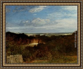 View of The Seine Framed Paintings - A View Towards The Seine From Suresnes by Constant Troyon