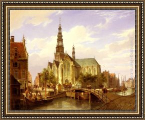 A View of Amsterdam Market Framed Paintings - A Capriccio View Of Amsterdam by Cornelis Christiaan Dommelshuizen