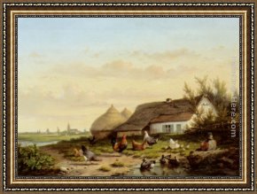 Mallard Duck Framed Paintings - Farmyard with Chicken and Ducks by Cornelis van Leemputten