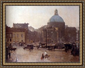 A View of Amsterdam Market Framed Paintings - View Of The Singel, Amsterdam, With The Koepelkerk Beyond by Cornelis Vreedenburgh