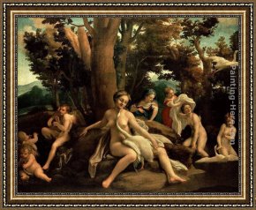 Leda Framed Paintings - Leda with the Swan by Correggio