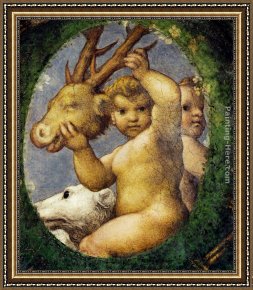 A Hunting Morn Framed Paintings - Putto With Hunting Trophy by Correggio