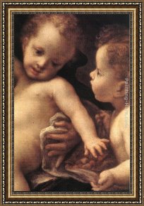 Virgin Enthroned with Angels Framed Paintings - Virgin and Child with an Angel (detail) by Correggio