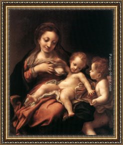 Virgin Enthroned with Angels Framed Paintings - Virgin and Child with an Angel (Madonna del Latte) by Correggio