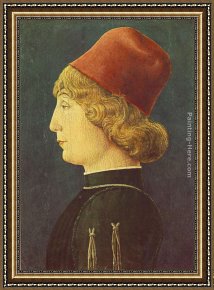 Portrait of a Young Man (detail) Framed Paintings - Portrait of a Young Man by Cosme Tura