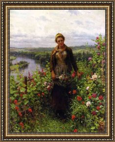 The King And The Beggar-maid Framed Paintings - A Maid in Her Garden by Daniel Ridgway Knight
