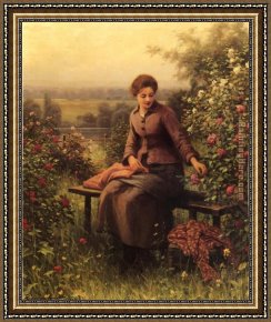 Waterhouse Gather Flower Girls Framed Paintings - Seated Girl with Flowers by Daniel Ridgway Knight