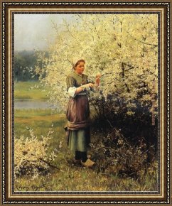 Spring Blossoms Along a Meandering River Framed Paintings - Spring Blossoms by Daniel Ridgway Knight
