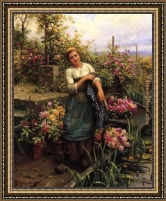 Boat Framed Paintings - The Flower Boat by Daniel Ridgway Knight