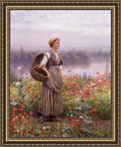 Waterhouse Gather Flower Girls Framed Paintings - The Flower Girl by Daniel Ridgway Knight
