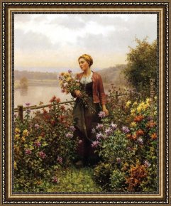 The Women in The Garden Framed Paintings - Woman in a Garden by Daniel Ridgway Knight