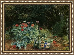 Quiet Thoughts Framed Paintings - Summer Flowers in a Quiet Corner of the Garden by David Bates