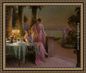 Ladies at The Milliners Framed Paintings - Elegant Ladies Taking Tea by Delphin Enjolras