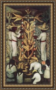 Rivera Framed Paintings - Corn Festival, (La Fiesta del Maiz) by Diego Rivera
