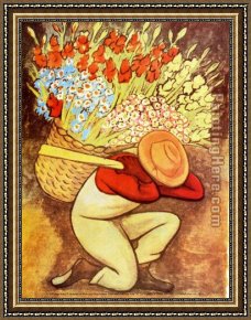 Rivera Framed Paintings - El Vendedora De Flores by Diego Rivera