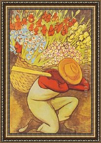 Flores Framed Paintings - El Vendedora De Flores I by Diego Rivera