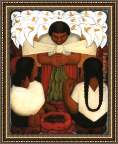 Rivera Framed Paintings - Festival de las flores by Diego Rivera