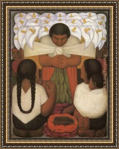 Rivera Framed Paintings - Flower Day by Diego Rivera