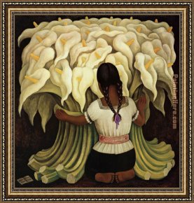 Rivera Framed Paintings - Girl with Lilies by Diego Rivera