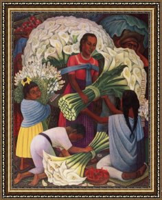 Rivera Framed Paintings - Mercado De Flores (The Flower Vendor) by Diego Rivera