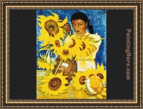 Nina Con Flor Framed Paintings - Muchacha con Girasoles by Diego Rivera