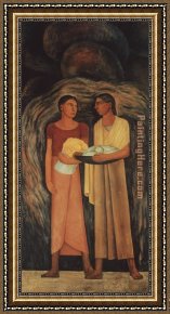 Flores Framed Paintings - Mujeres con Flores y Frutos (Women with Flowers and Vegetables by Diego Rivera