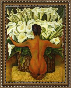 Rivera Framed Paintings - Nude with Calla Lilies by Diego Rivera